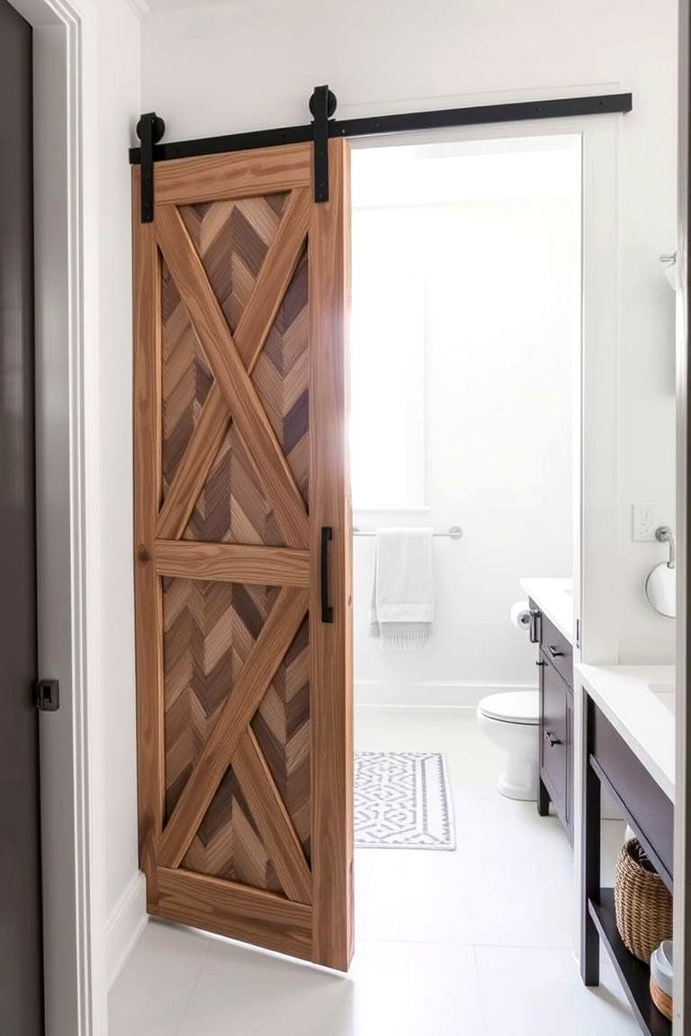Barn Door with Chevron Pattern for Visual Interest - 24 Bathroom Barn Door Ideas