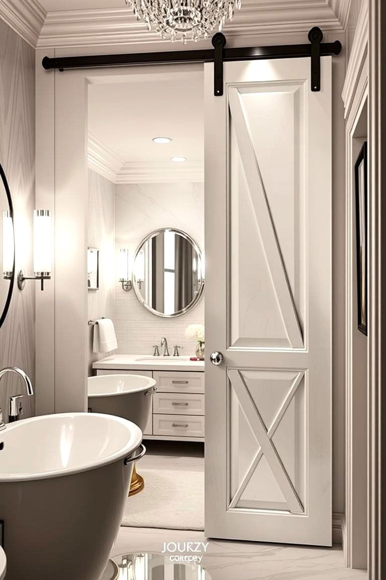 Barn Door with Mirrored Panels for a Glamorous Twist - 24 Bathroom Barn Door Ideas