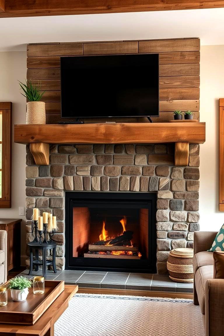 Barnwood Mantle Fireplace - 24 Farmhouse Fireplace Ideas