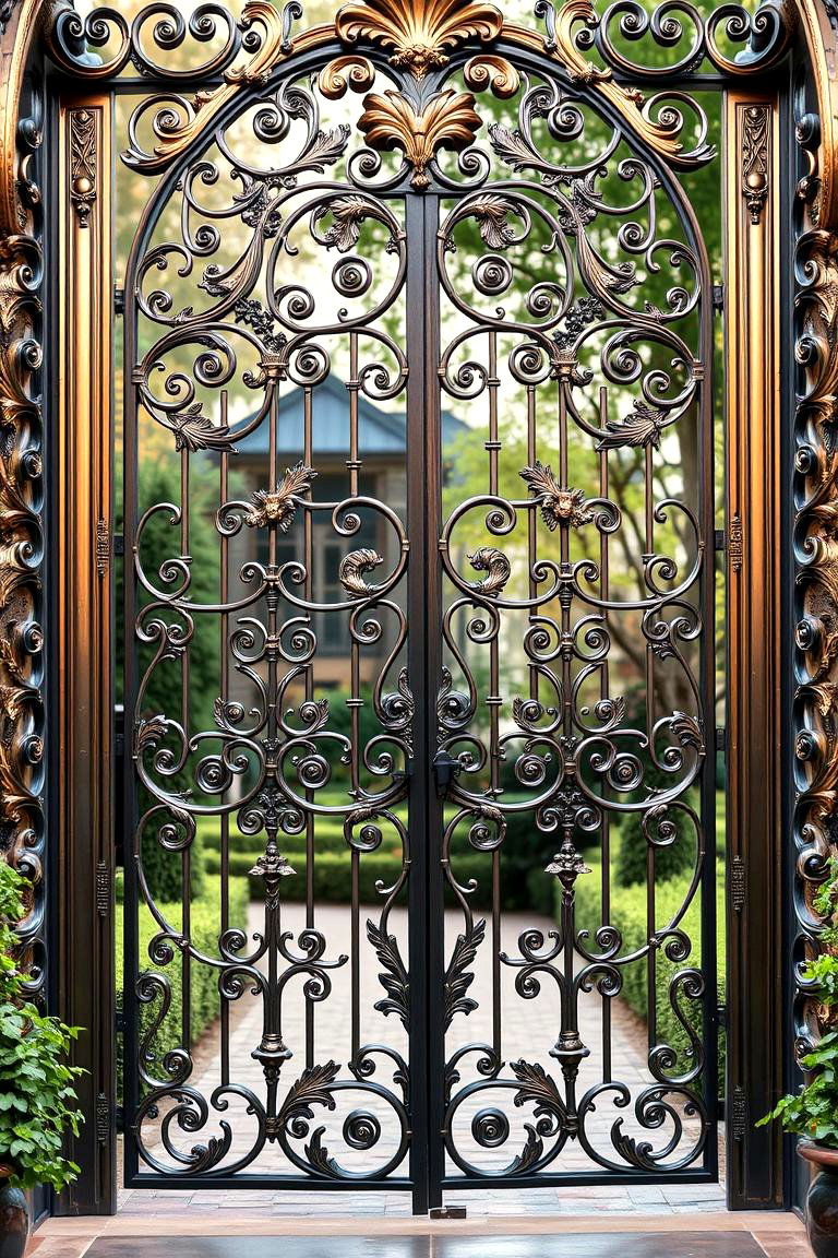Baroque Inspired Detailed Metal Gate - 24 Metal Garden Gate Ideas