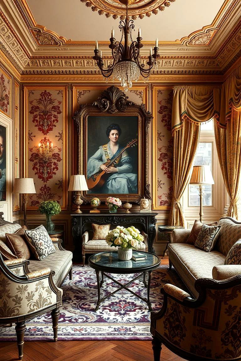 Baroque Patterned Accents - 24 Parisian-style Living Room Ideas