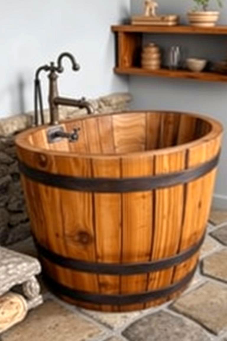 Barrel Bathtub with a Vintage Feel - 24 Outdoor Bathtub Ideas