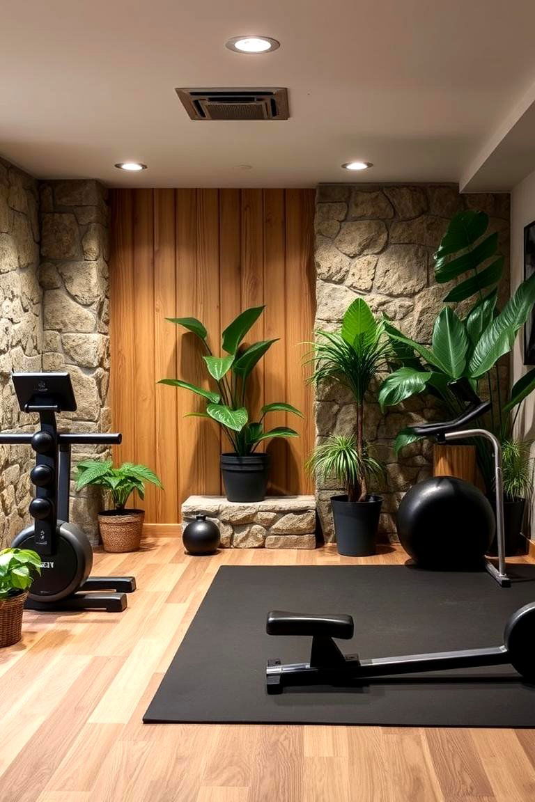 Basement Gym with Natural Elements - 24 Basement Gym Ideas