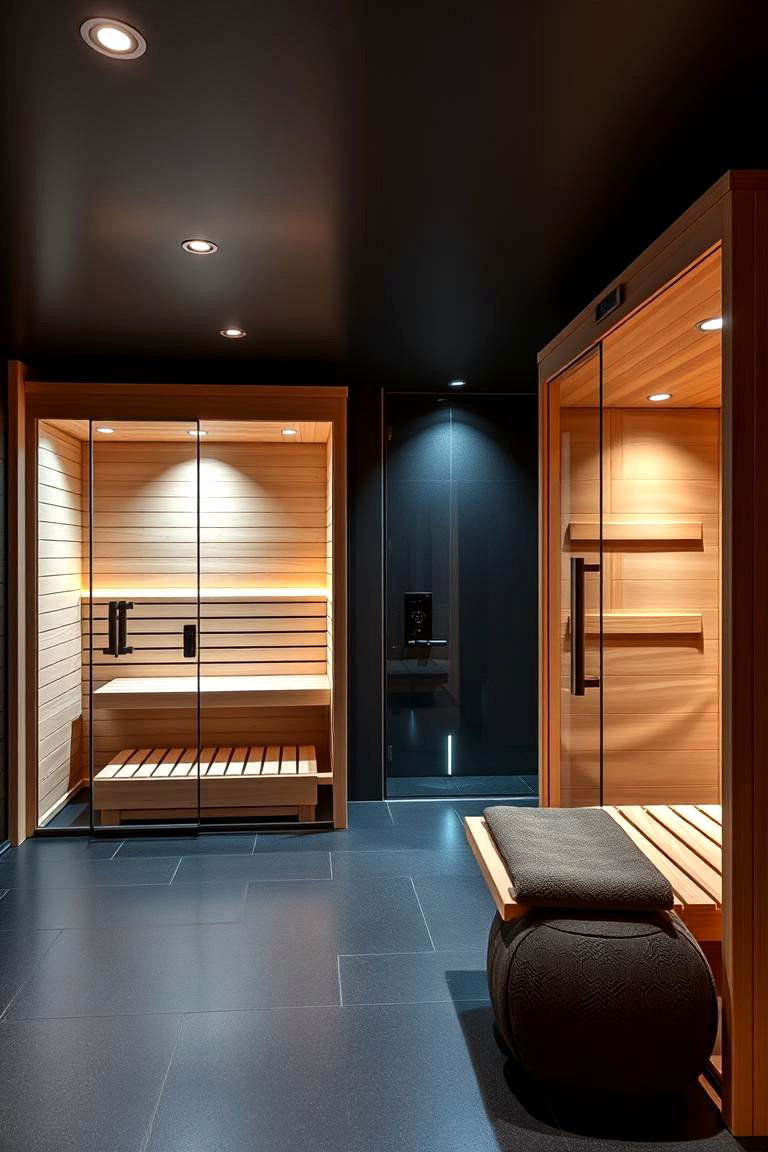 Basement Gym with Sauna and Steam Room - 24 Basement Gym Ideas