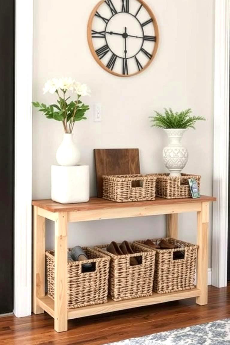 Basket Storage Under a Console Table - 24 Entryway Storage Ideas