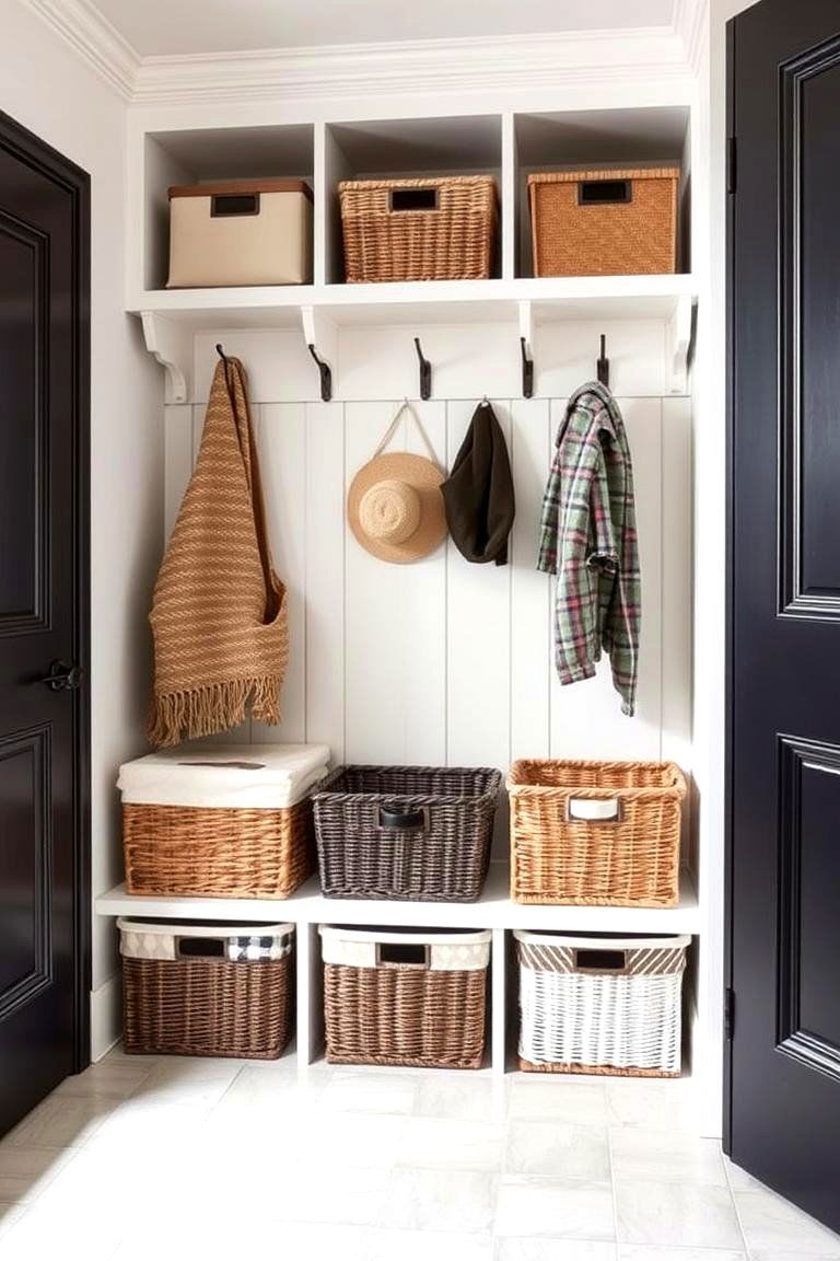 Basket and Bin Organization - 24 Small Mudroom Ideas