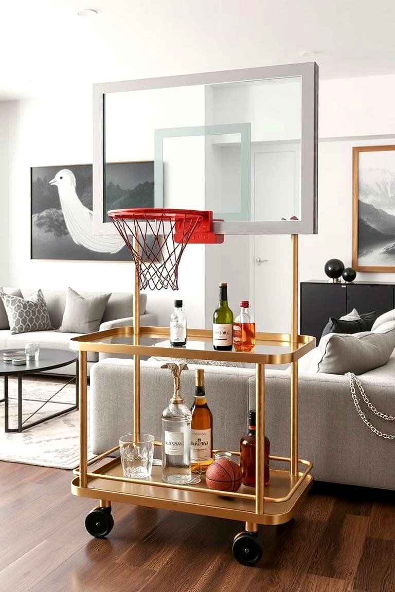 Basketball Bar Cart - 24 basketball room decor ideas