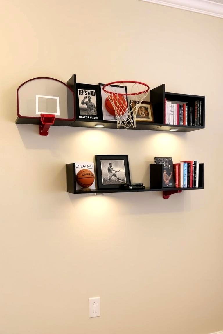Basketball Shelf Design - 24 basketball room decor ideas