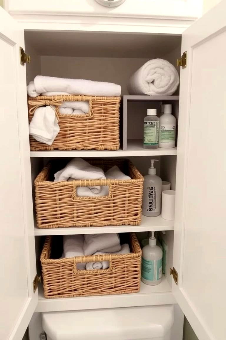 Baskets for Textured Storage - 24 Bathroom Cabinet Organizing Ideas