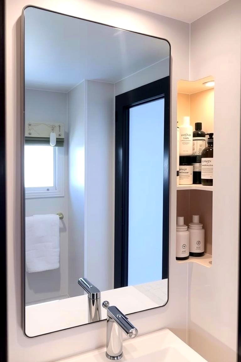 Bathroom Mirror with Hidden Storage Shelves - 24 Tiny House Storage Ideas
