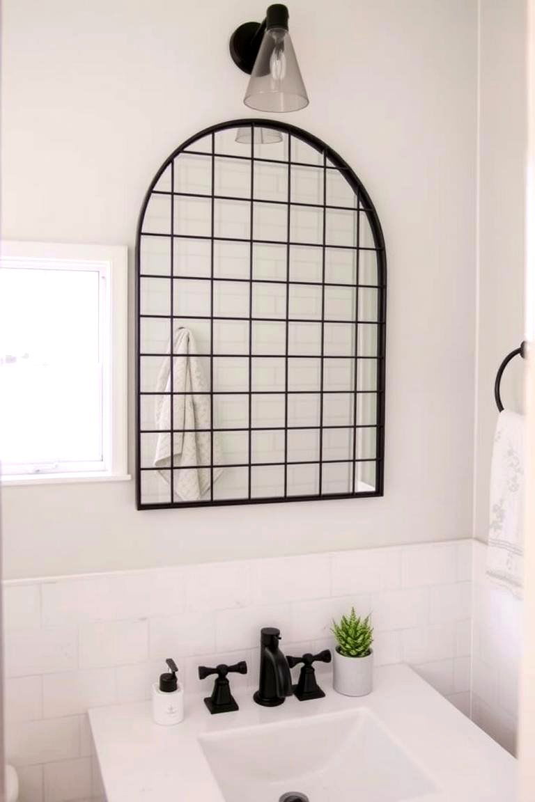 Bathroom Mirror with Metal Grid Frame - 24 Farmhouse Bathroom Mirrors Ideas