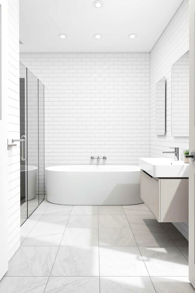 Bathroom with Grey Tiles and White Fixtures - 24 Grey and White House Interior Design Ideas