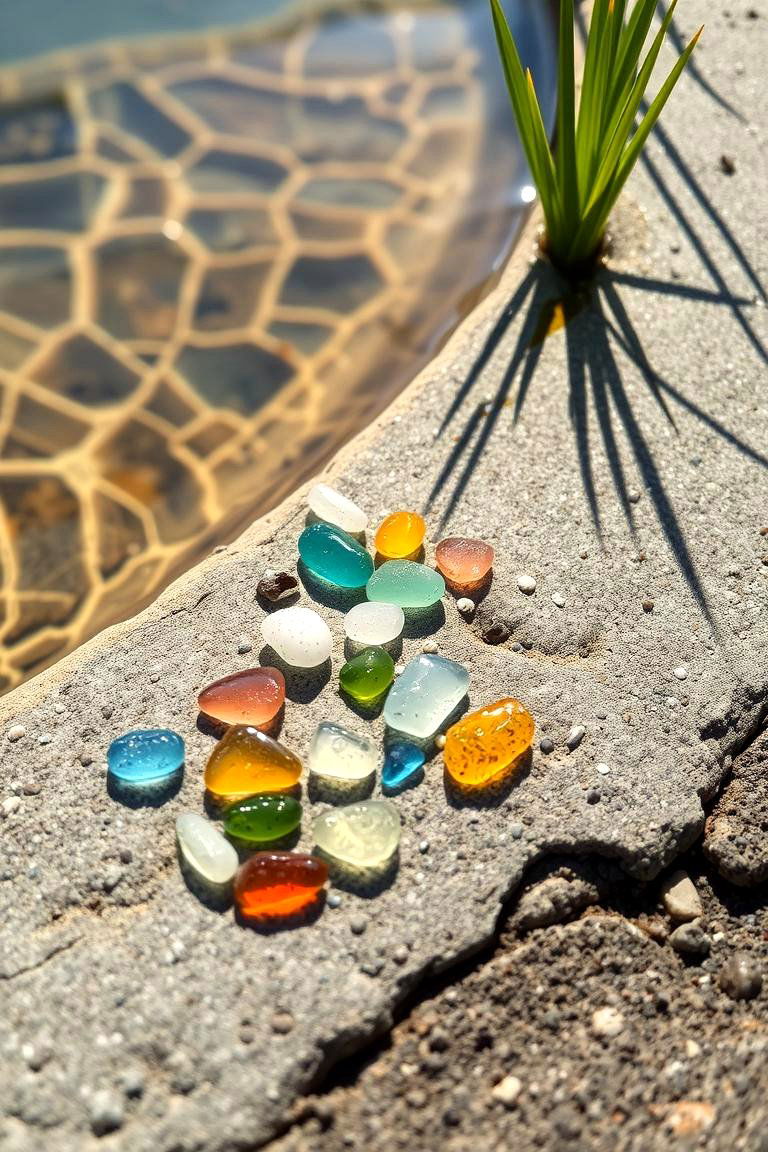 Beach Glass Accent - 24 Pond Edging Ideas
