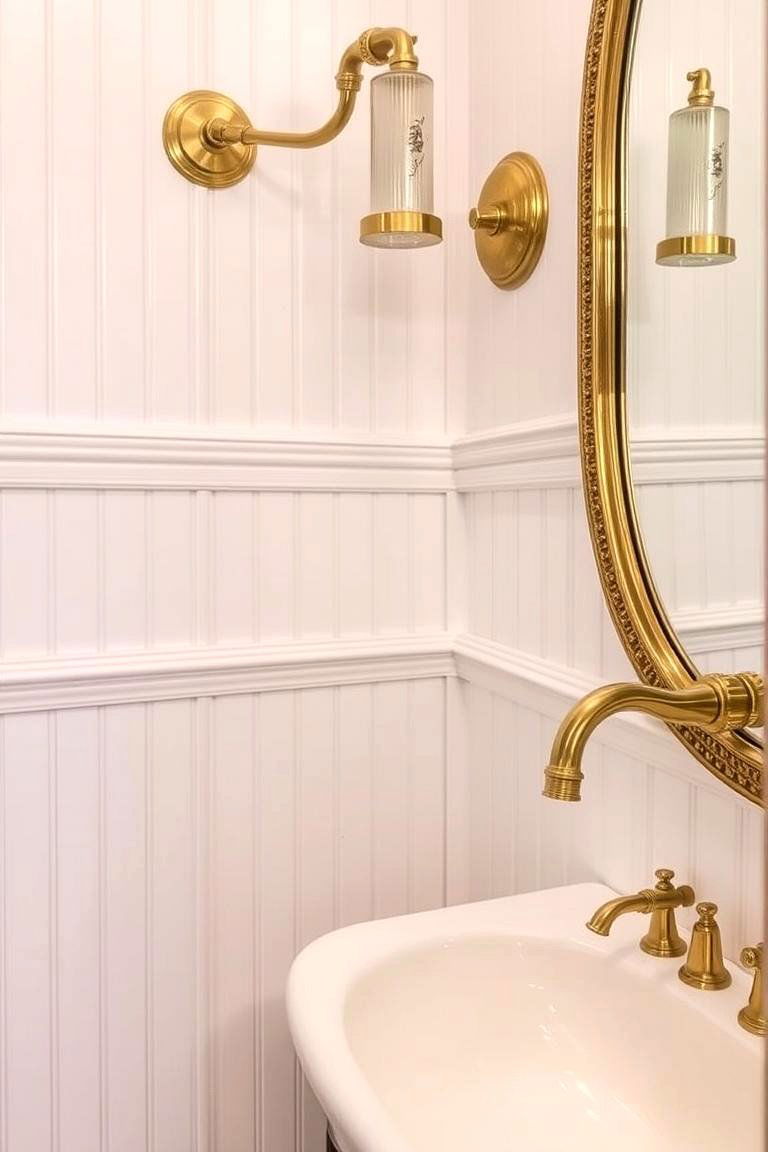Beadboard with Brass Fixtures for Glamour - 24 Beadboard Bathroom Ideas