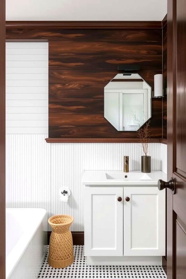 Beadboard with Dark Wood Accents for a Rich Look - 24 Beadboard Bathroom Ideas