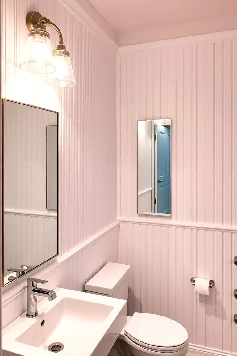 Beadboard with Mirrored Accents for Light Reflection - 24 Beadboard Bathroom Ideas