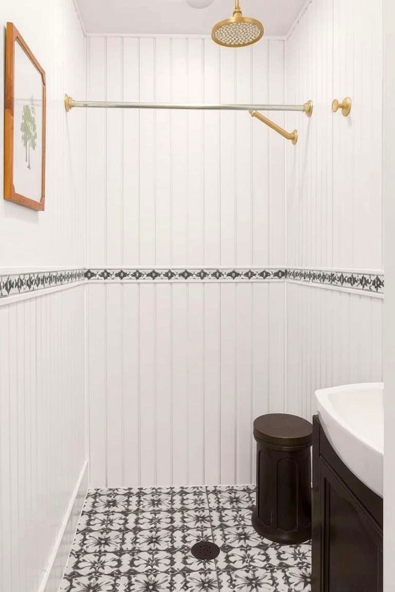 Beadboard with Patterned Tile Accents - 24 Beadboard Bathroom Ideas