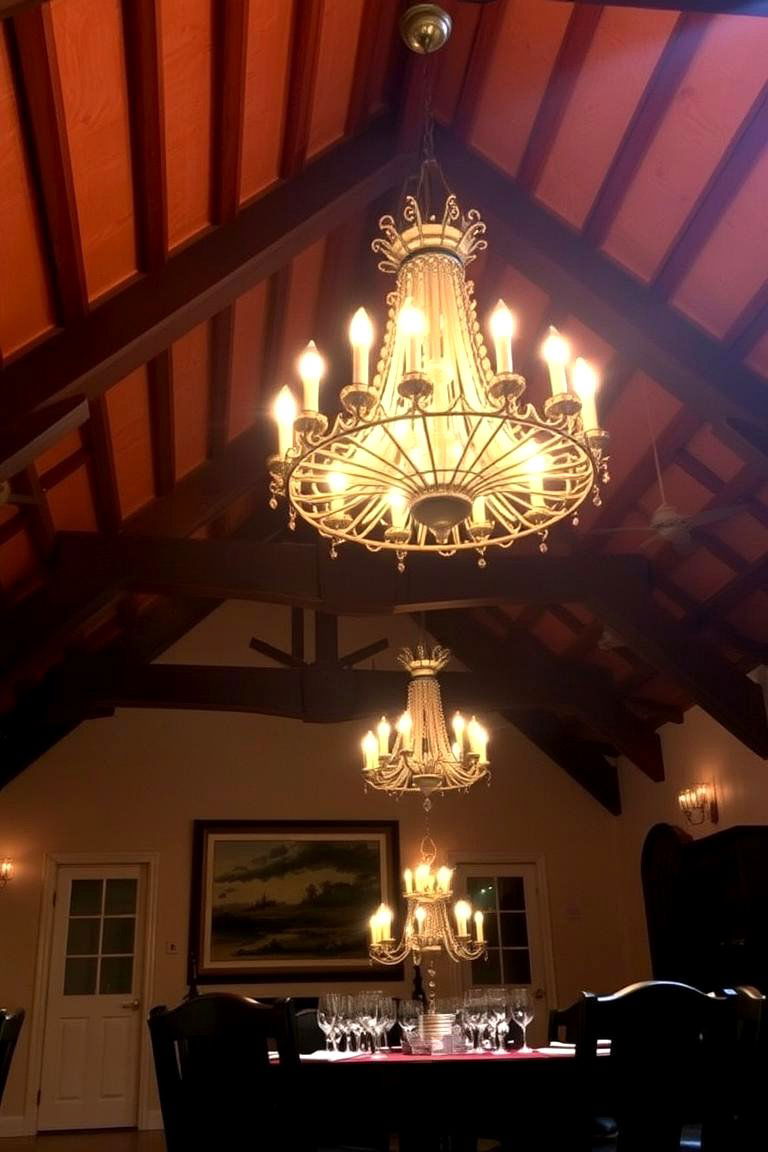 Beam and Chandelier Combo for a Dramatic Effect - 24 Decorative Ceiling Beam Ideas