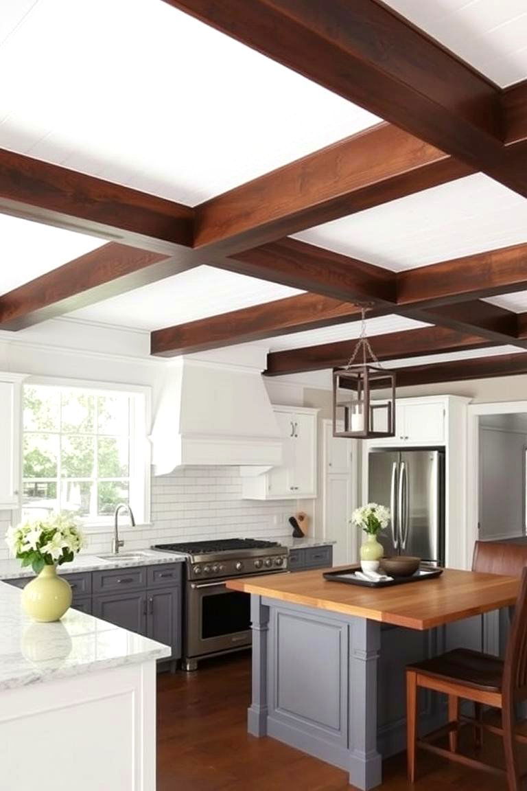 Beamed Wood Ceiling with Infill - 24 Wood Ceiling Kitchen Ideas