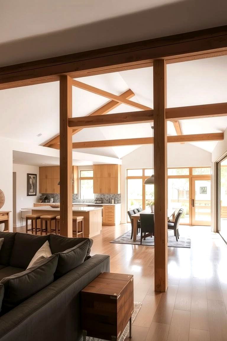 Beams as Room Dividers in Open Spaces - 24 Decorative Ceiling Beam Ideas