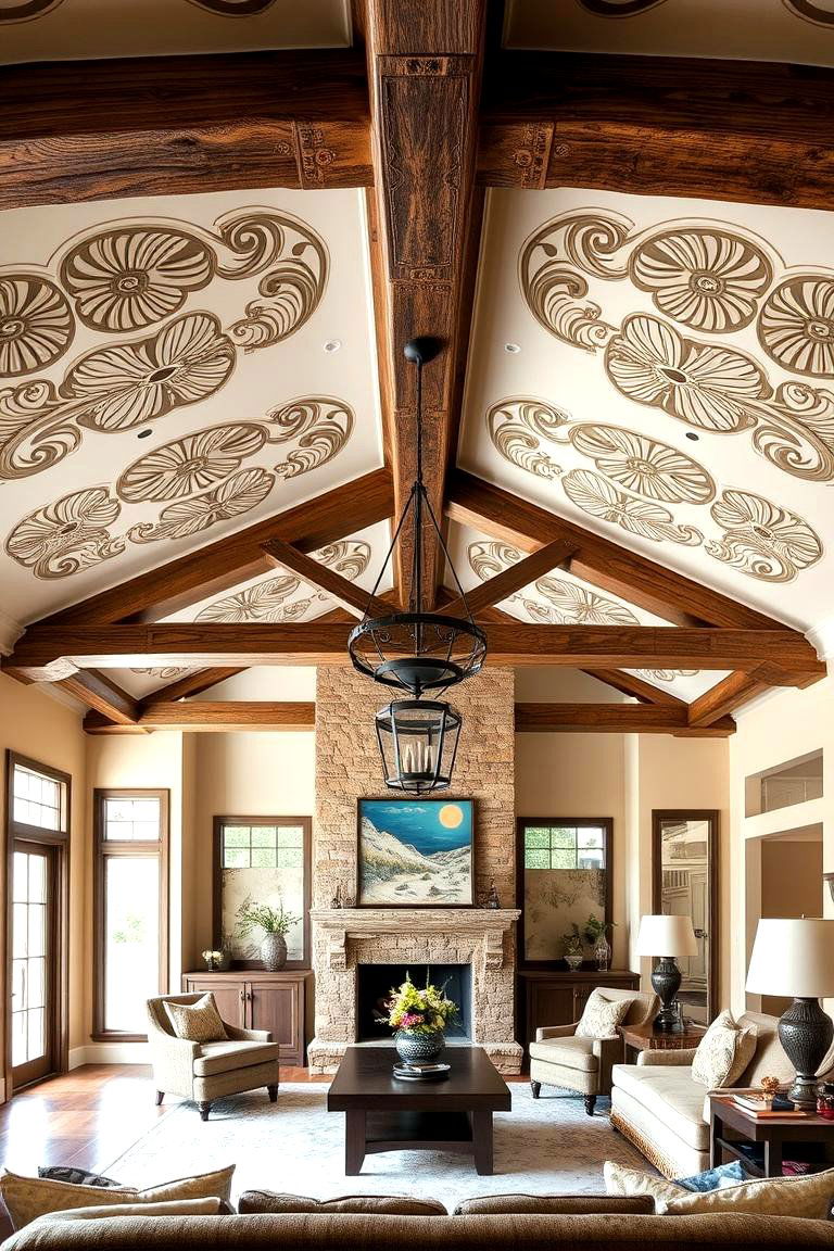 Beams with Custom Detailing for Unique Flair - 24 Decorative Ceiling Beam Ideas