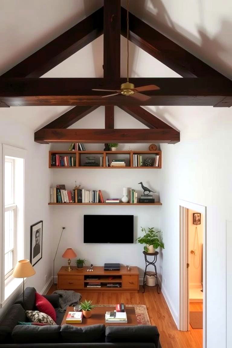 Beams with Integrated Shelving for Functional Design - 24 Decorative Ceiling Beam Ideas