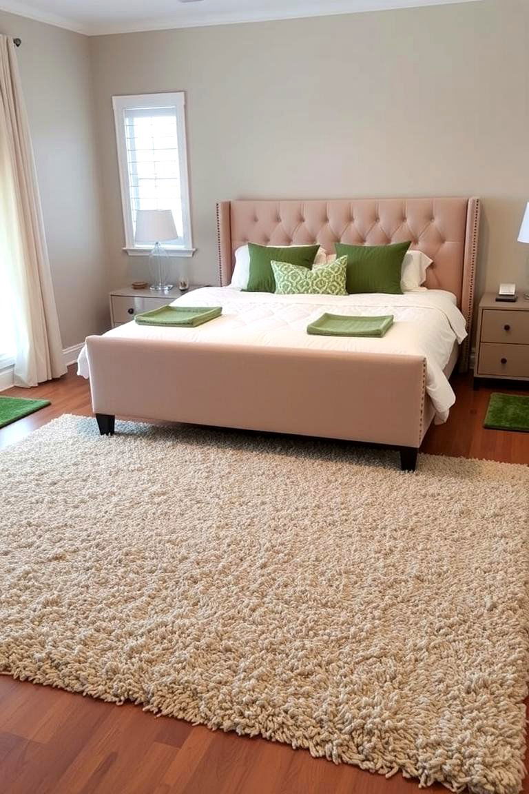 Beige Rug with Green Accents - 24 Green and Beige Bedroom Ideas