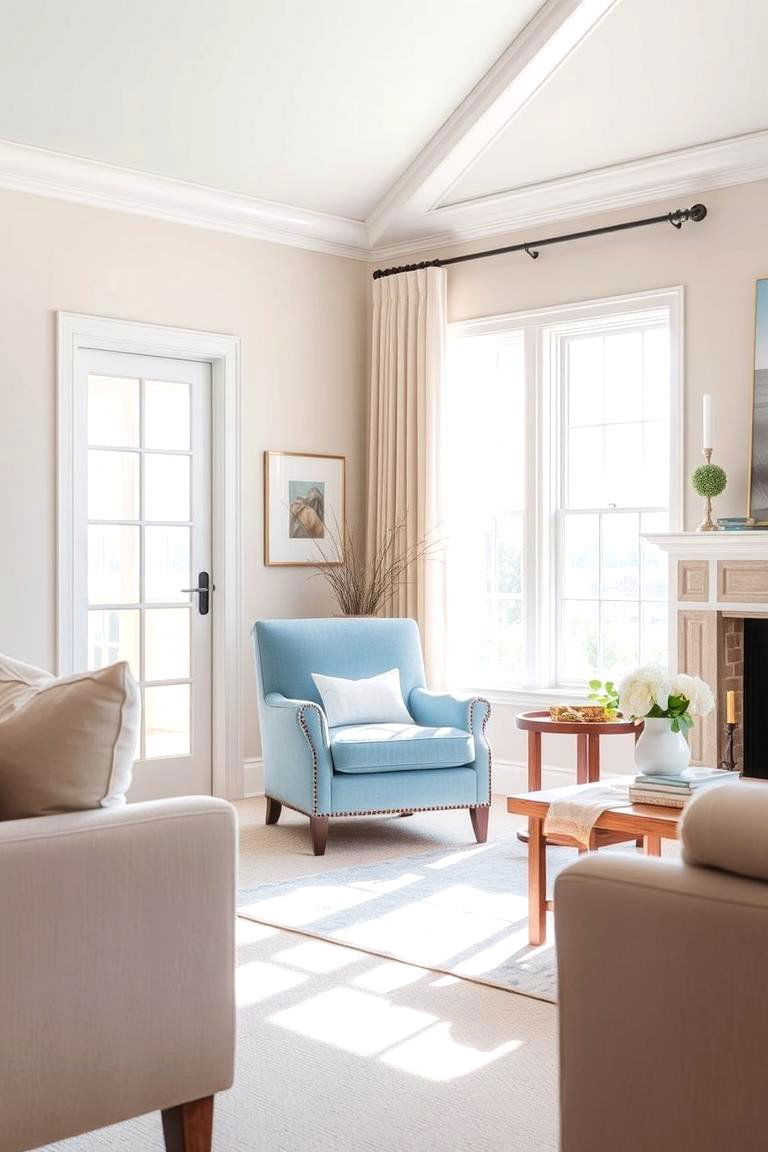 Beige Walls and Light Blue Upholstery - 24 Beige Living Room Ideas
