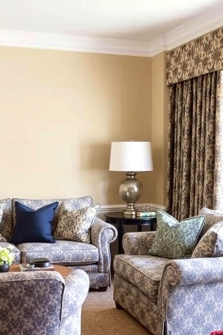 Beige Walls with Patterned Fabrics - 24 Beige Living Room Ideas