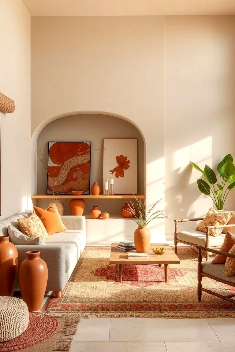 Beige and Terracotta Accents - 24 Beige Living Room Ideas