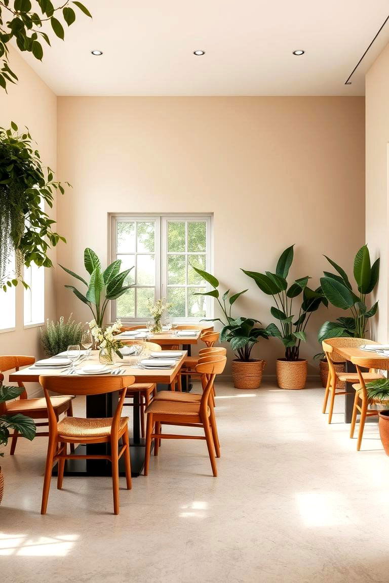 Beige and Wood with Greenery - 24 Neutral Dining Room Ideas