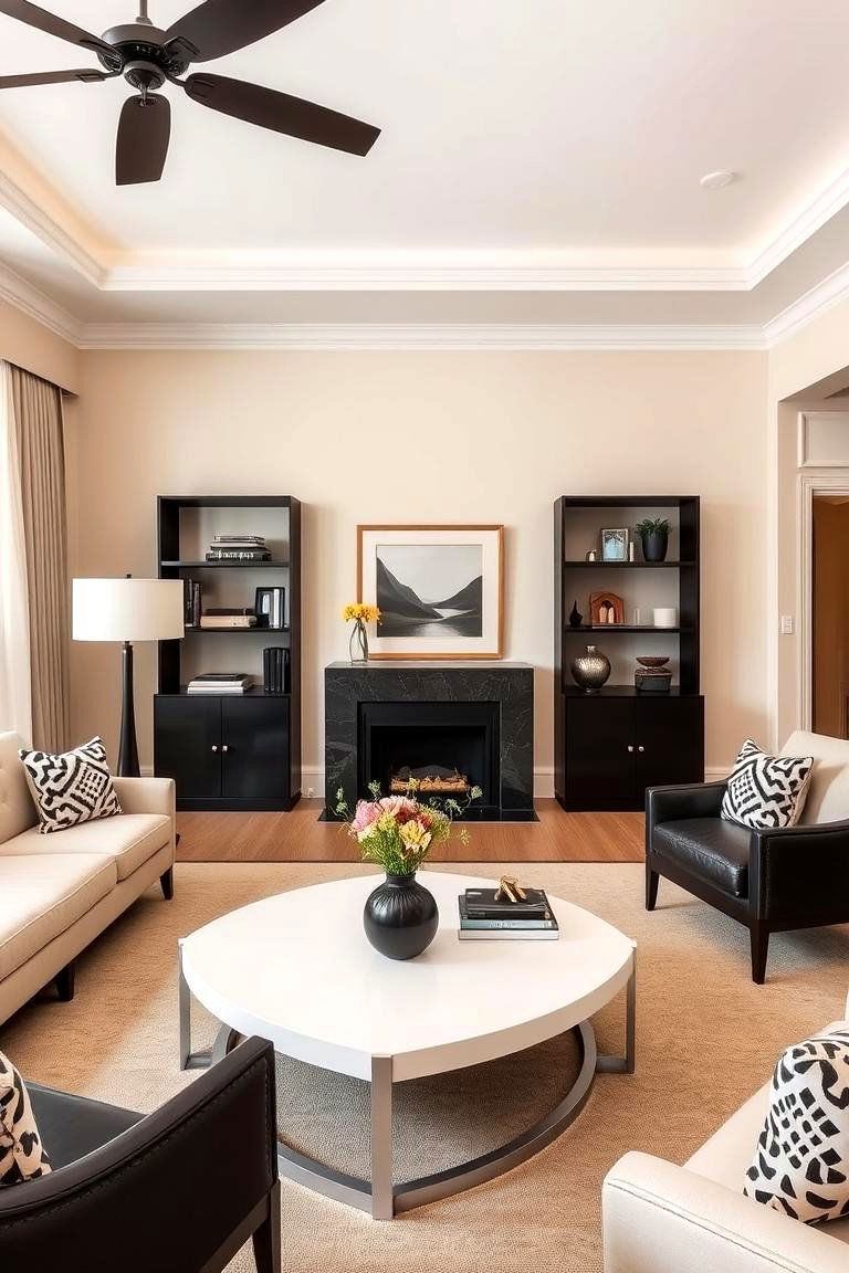 Beige with Black and White Elements - 24 Beige Living Room Ideas