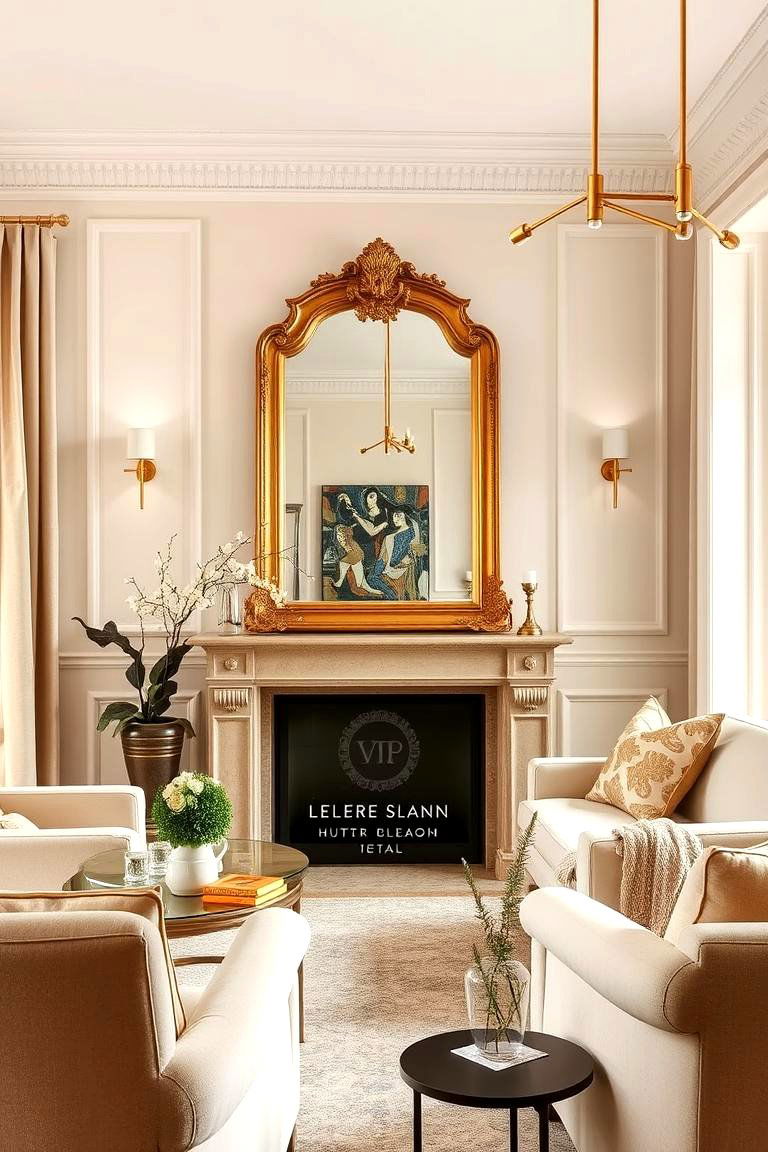 Beige with Brass and Gold Accents - 24 Beige Living Room Ideas