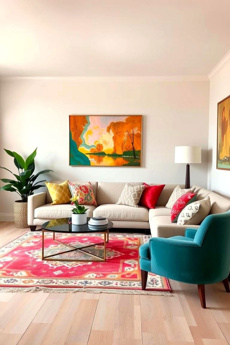 Beige with Pops of Color - 24 Beige Living Room Ideas