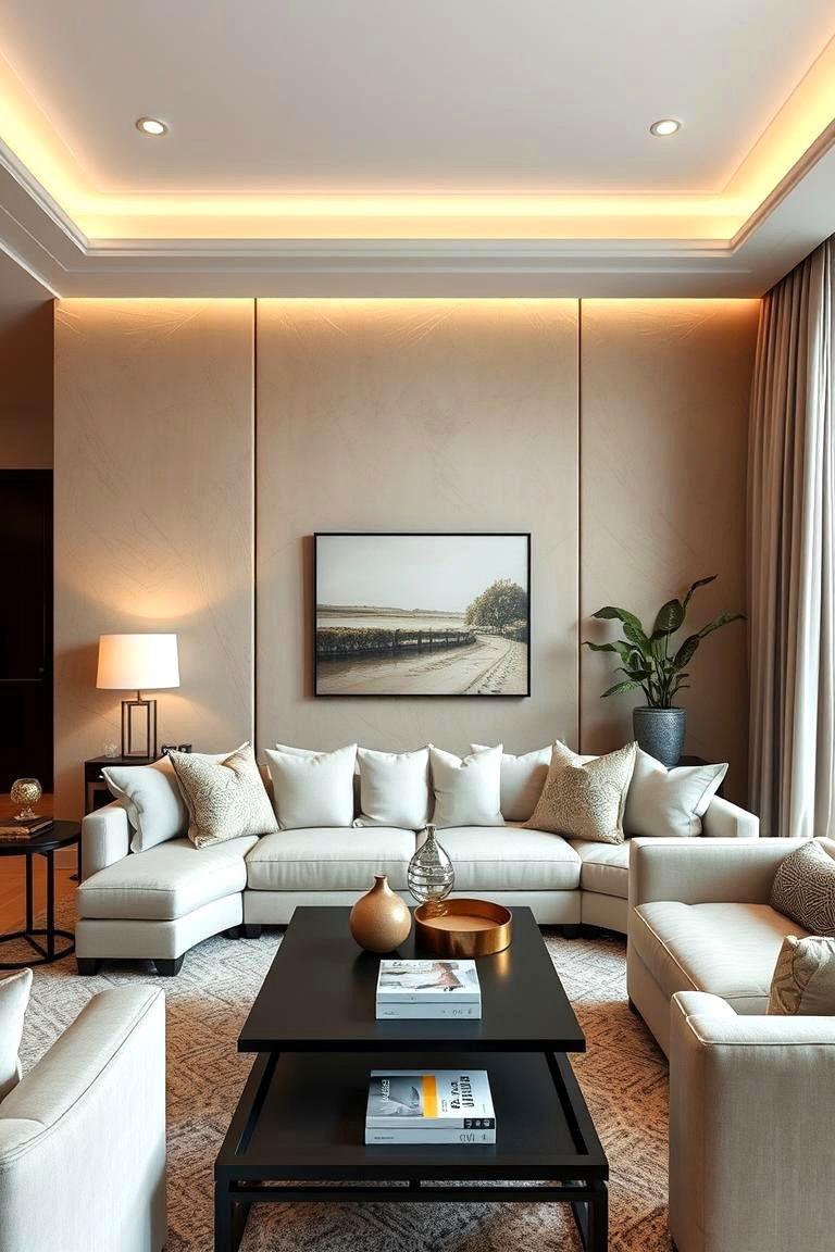 Beige with Textured Wall Panels - 24 Beige Living Room Ideas