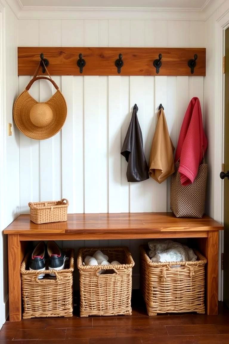Bench with Basket Storage - 24 Mudroom Bench Ideas