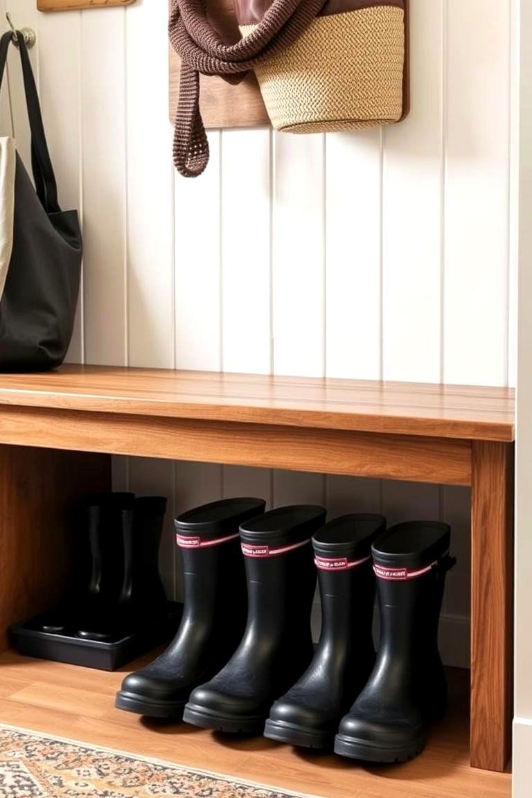 Bench with Boot Trays - 24 Mudroom Bench Ideas