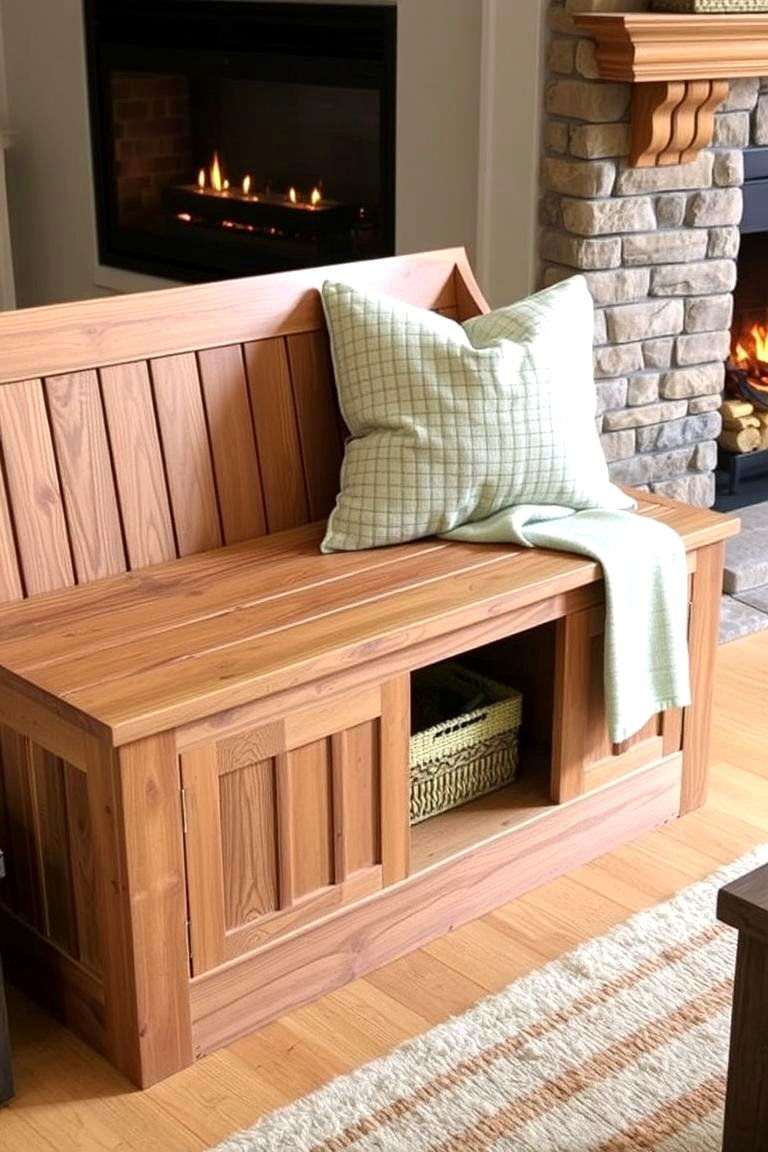 Bench with Built In Storage - 24 Fireplace Bench Ideas
