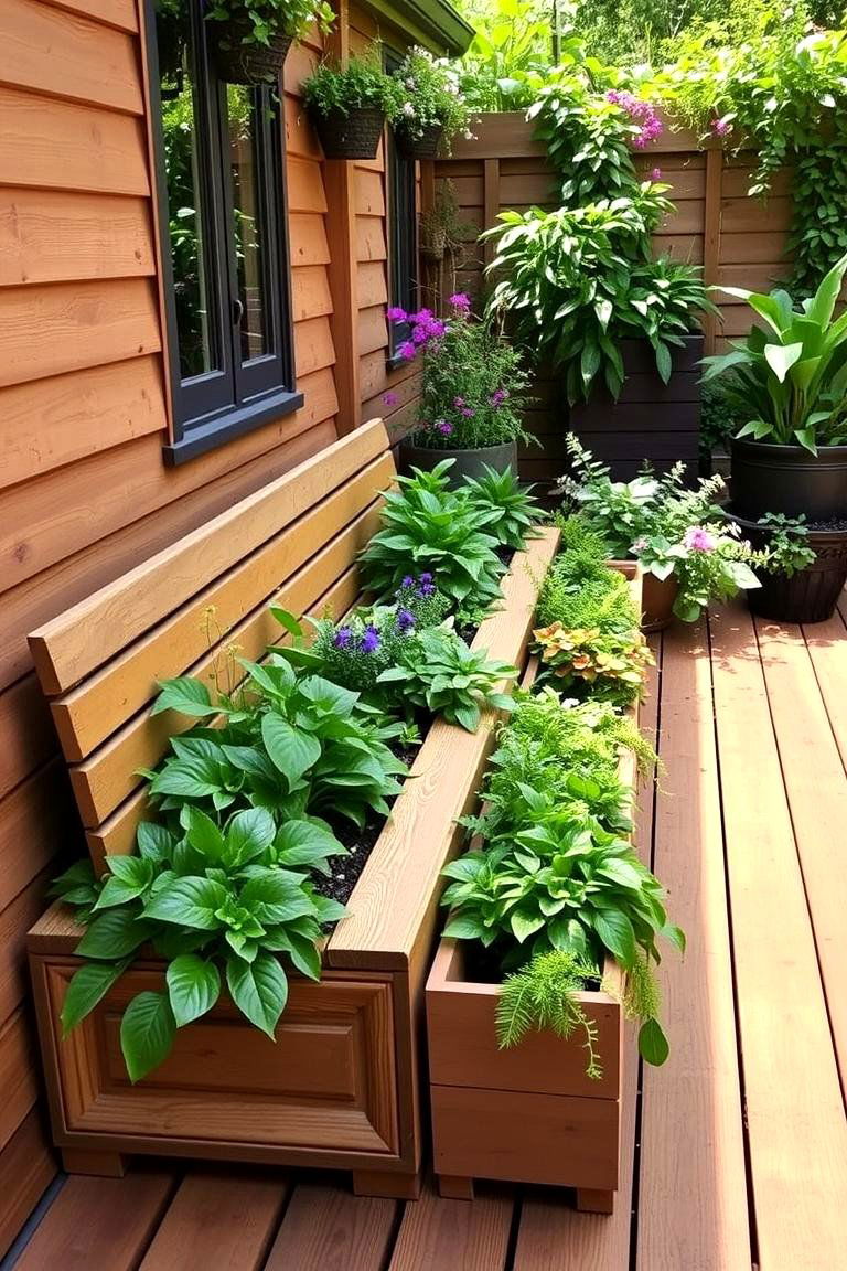 Bench with Built in Planters and Greenery - 24 Built-in Deck Bench Ideas and Designs
