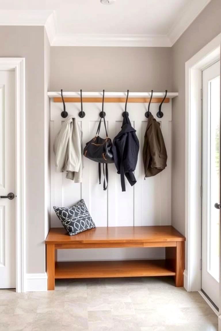Bench with Coat Hooks Above - 24 Entryway Bench Ideas