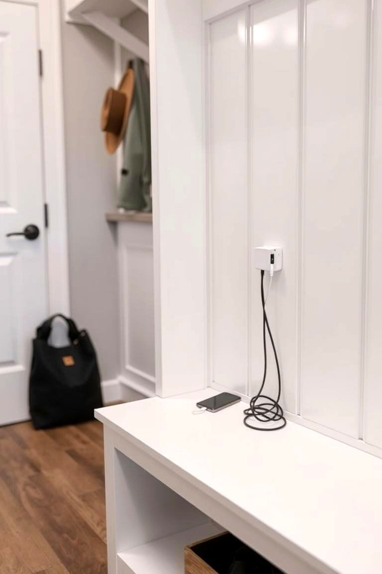 Bench with Integrated Charging Station - 24 Mudroom Bench Ideas