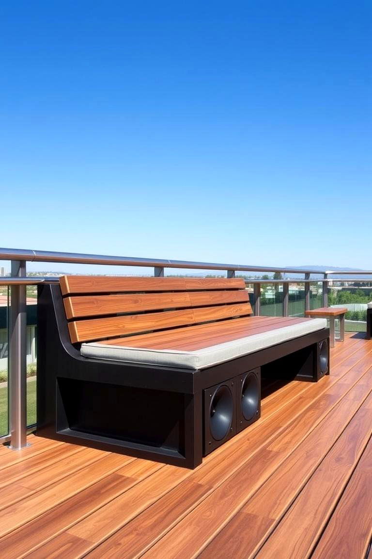 Bench with Integrated Outdoor Sound System - 24 Built-in Deck Bench Ideas and Designs