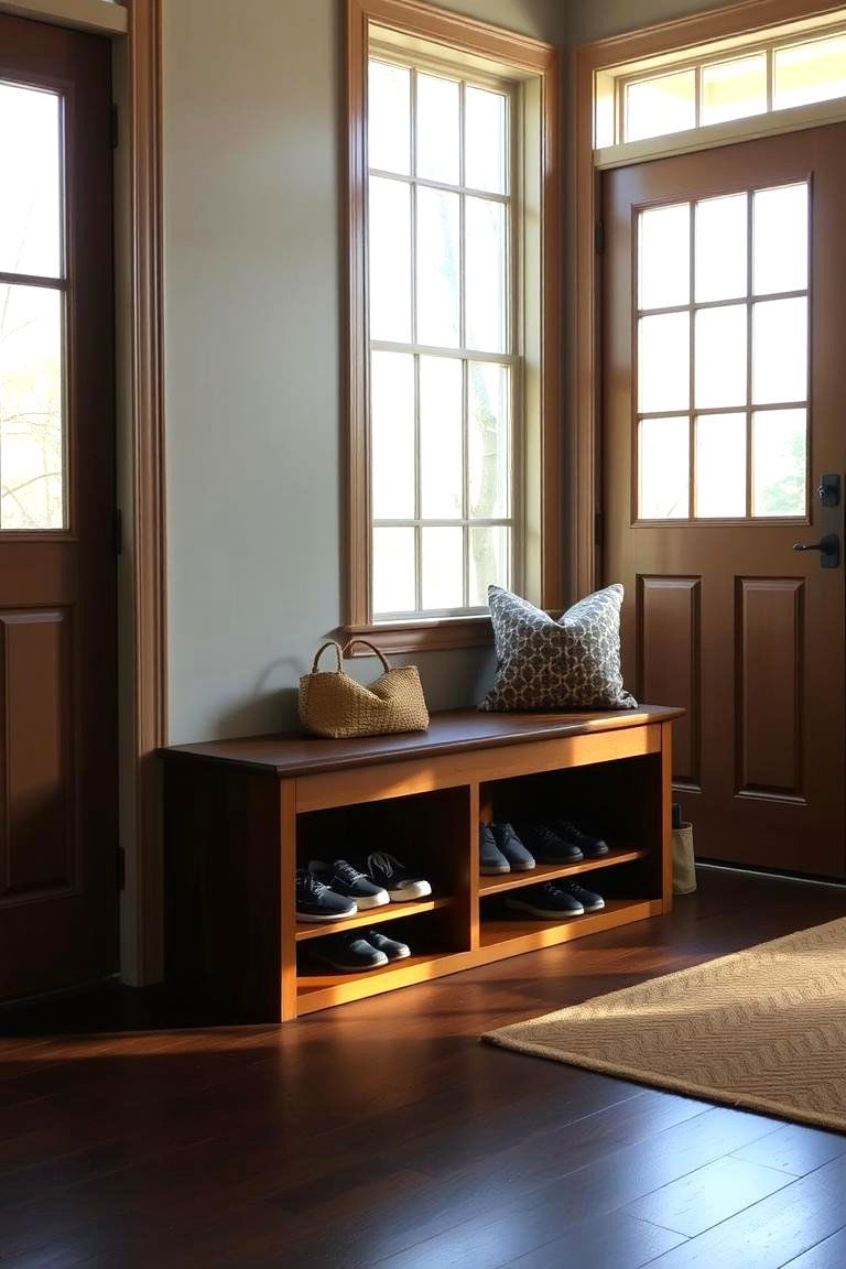 Bench with Open Shelving - 24 Entryway Shoe Storage Ideas