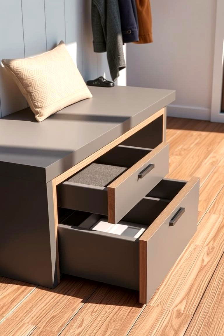 Bench with Recessed Storage Drawers - 24 Built-in Deck Bench Ideas and Designs
