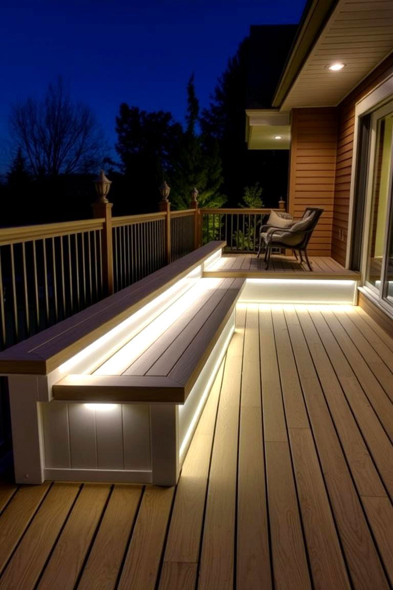 Bench with Under Bench LED Lighting - 24 Built-in Deck Bench Ideas and Designs