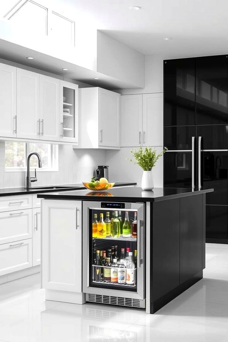 Beverage Fridge Integration - 24 white kitchen ideas with black island