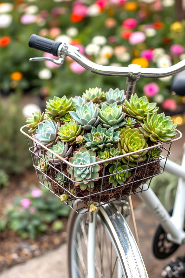 Bicycle Basket Blooms - 24 Outdoor Succulent Container Ideas