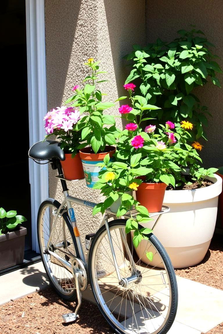 Bicycle Seat Flower Stand - 24 Old Bicycle Garden Ideas