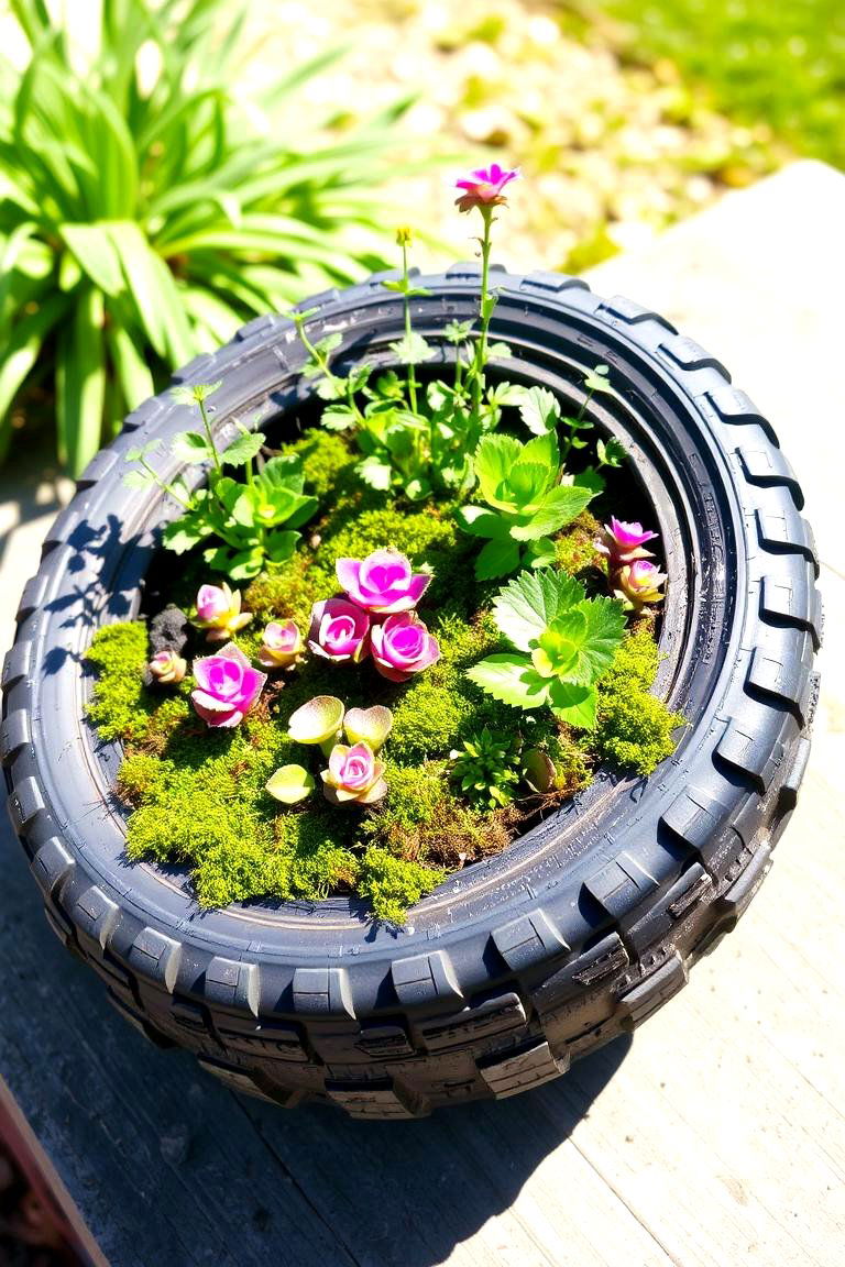 Bicycle Tire Planter - 24 Fairy Garden Container Ideas