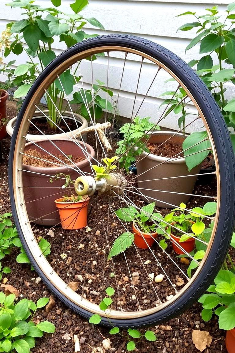 Bicycle Wheel Stand - 24 Outdoor Plant Stand Ideas